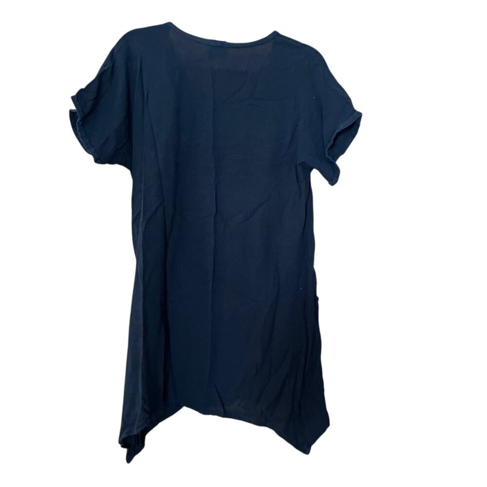 Oh My Gauze! Navy Blue Faith Tunic Top Pocket Asymmetrical Hem Size 1 Lagenlook - Picture 2 of 4